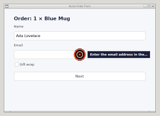 A ring and a label over the Email field: Enter the email address in the Email field
